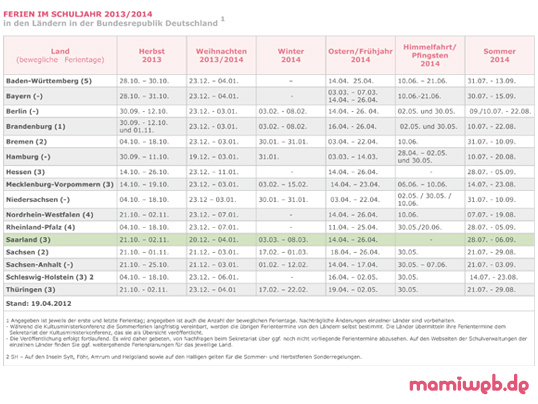 Schulferien Rheinland-Pfalz - Mamiweb.de